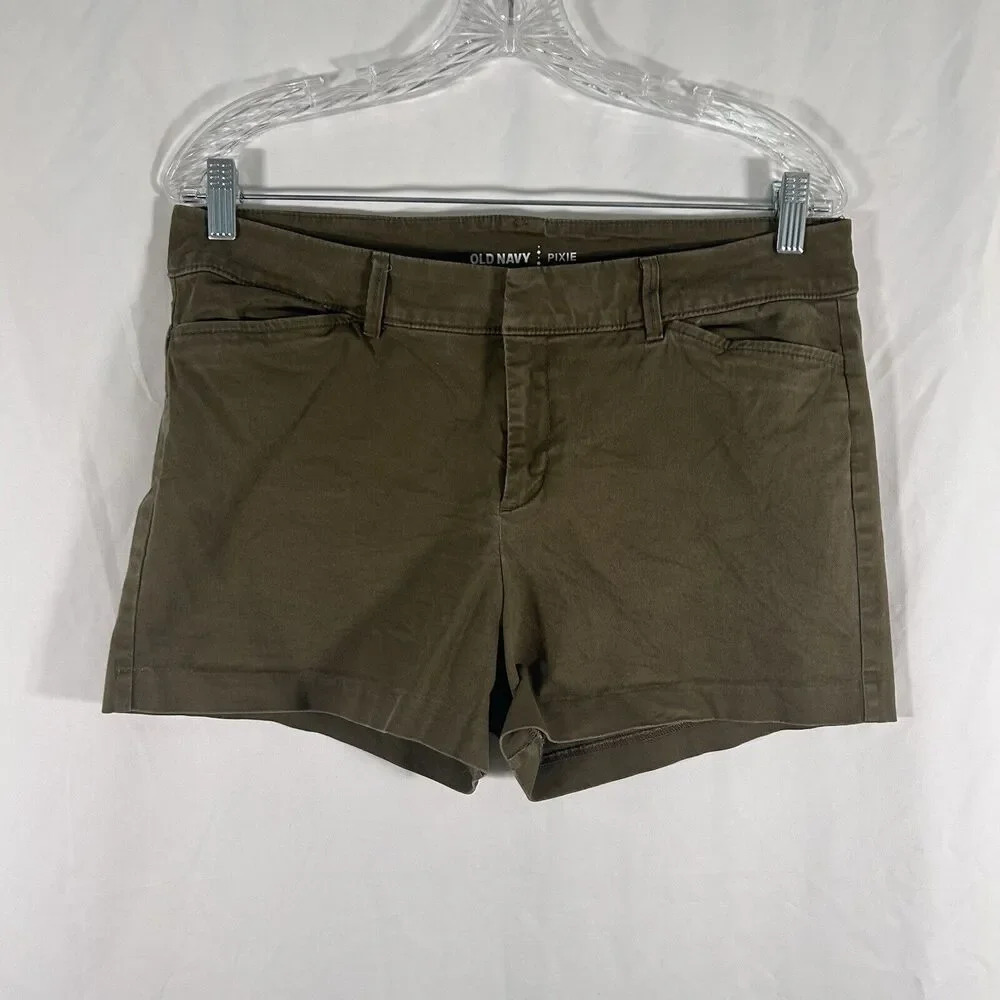 Old Navy Pixie Shorts Women's 8 Green 3.5" Inseam Cotton Blend Button Zip